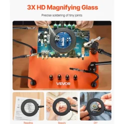 VEVOR Magnetic Helping Hands Soldering Station, Third Hand Soldering Tool with 3X LED Magnifying Lamp, 4 PCB Holders & 360 Hot Air Gun Holder, Heavy-Duty Base Station for Electronic Repair Craft Hobby