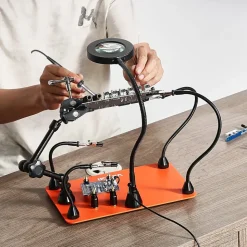 VEVOR Magnetic Helping Hands Soldering Station, Third Hand Soldering Tool with 3X LED Magnifying Lamp, 4 PCB Holders & 360 Hot Air Gun Holder, Heavy-Duty Base Station for Electronic Repair Craft Hobby