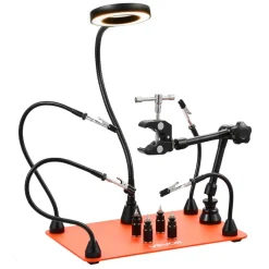 VEVOR Magnetic Helping Hands Soldering Station, Third Hand Soldering Tool with 3X LED Magnifying Lamp, 4 PCB Holders & 360 Hot Air Gun Holder, Heavy-Duty Base Station for Electronic Repair Craft Hobby