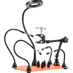 VEVOR Magnetic Helping Hands Soldering Station, Third Hand Soldering Tool with 3X LED Magnifying Lamp, 4 PCB Holders & 360 Hot Air Gun Holder, Heavy-Duty Base Station for Electronic Repair Craft Hobby