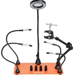 VEVOR Magnetic Helping Hands Soldering Station, Third Hand Soldering Tool with 3X LED Magnifying Lamp, 4 PCB Holders & 360 Hot Air Gun Holder, Heavy-Duty Base Station for Electronic Repair Craft Hobby