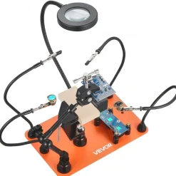 VEVOR Magnetic Helping Hands Soldering Station, Third Hand Soldering Tool with 3X LED Magnifying Lamp, 4 PCB Holders & 360 Hot Air Gun Holder, Heavy-Duty Base Station for Electronic Repair Craft Hobby
