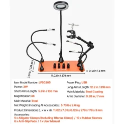 VEVOR Magnetic Helping Hands Soldering Station, Third Hand Soldering Tool with 3X LED Magnifying Lamp, 4 PCB Holders & 360 Hot Air Gun Holder, Heavy-Duty Base Station for Electronic Repair Craft Hobby