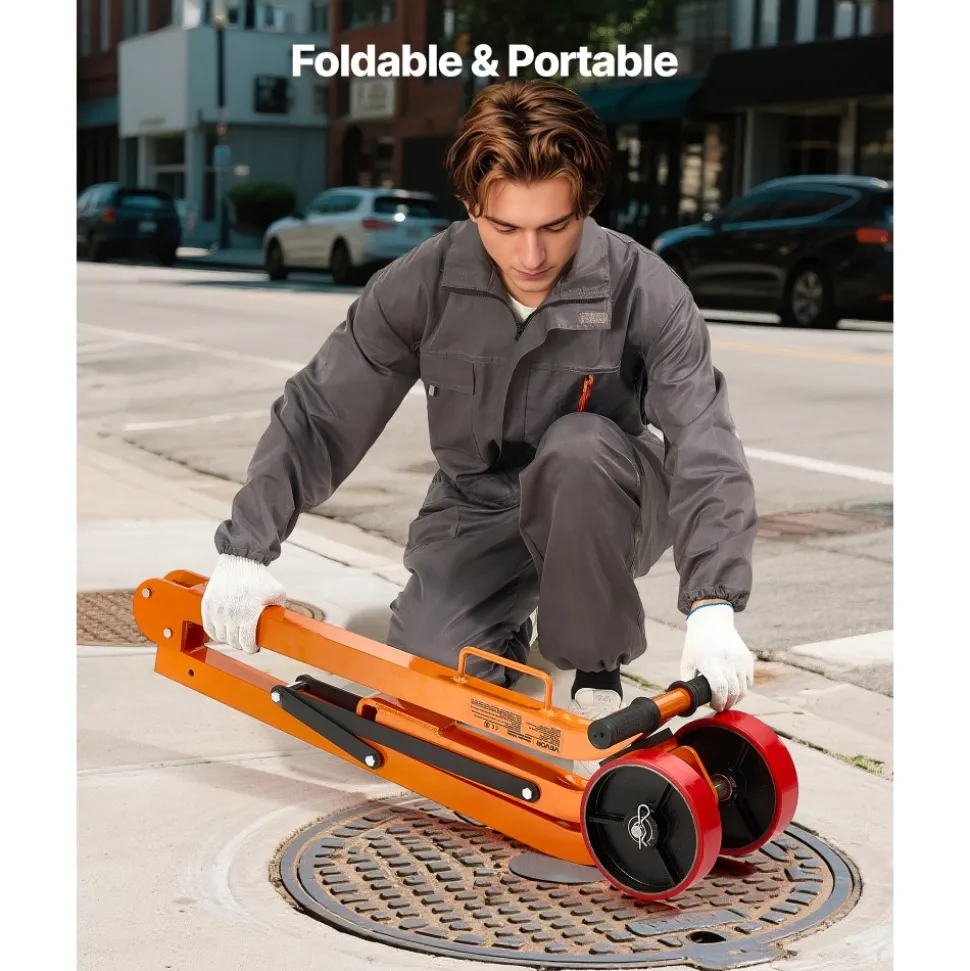 VEVOR Magnetic Lid Lifter Dolly, 1320 lbs Pulling Capacity, Steel Dolly with Heavy Duty Magnet Lift and 2 Wheels, Adjustable Handle, N42 Neodymium, Foldable and Portable, for Lifting Manhole Covers