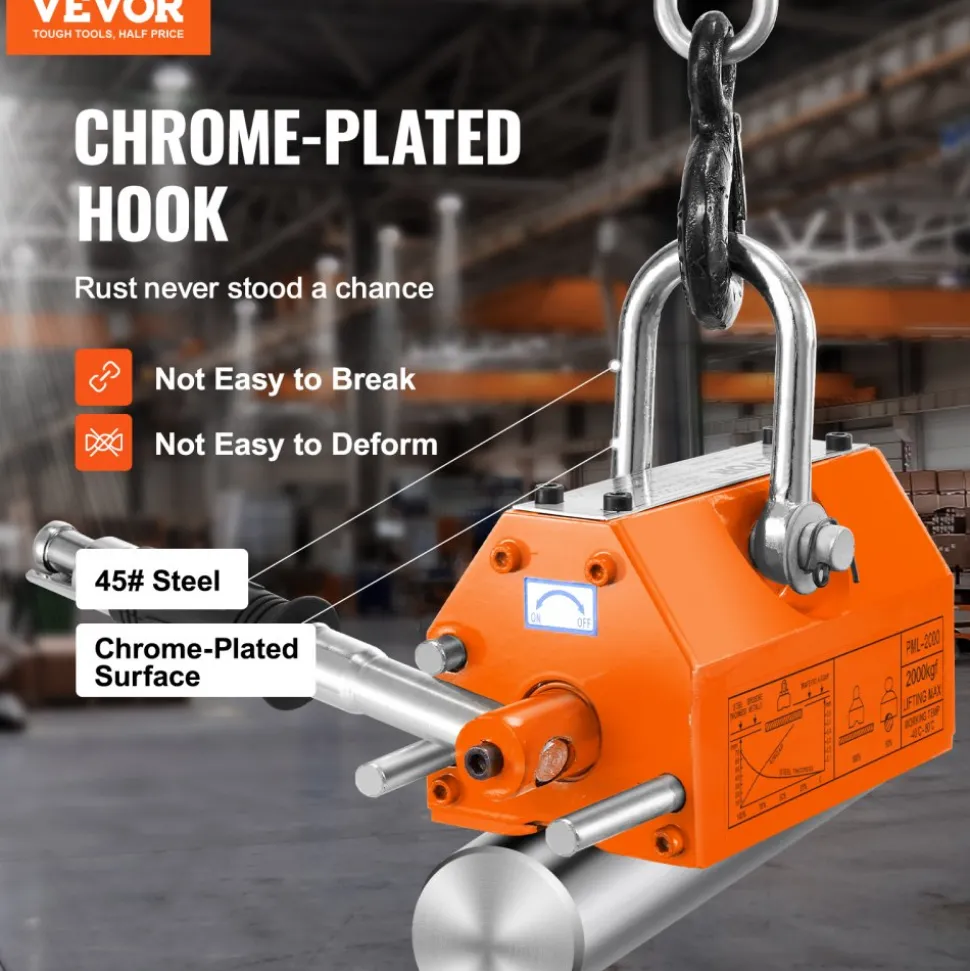 VEVOR Magnetic Lifter, 4400lbs/2000kg Pulling Capacity, 2.5 Safety Factor, Neodymium & Steel, Lifting Magnet with Release, Permanent Lift Magnets, Heavy Duty Magnet for Hoist, Shop Crane, Block, Board