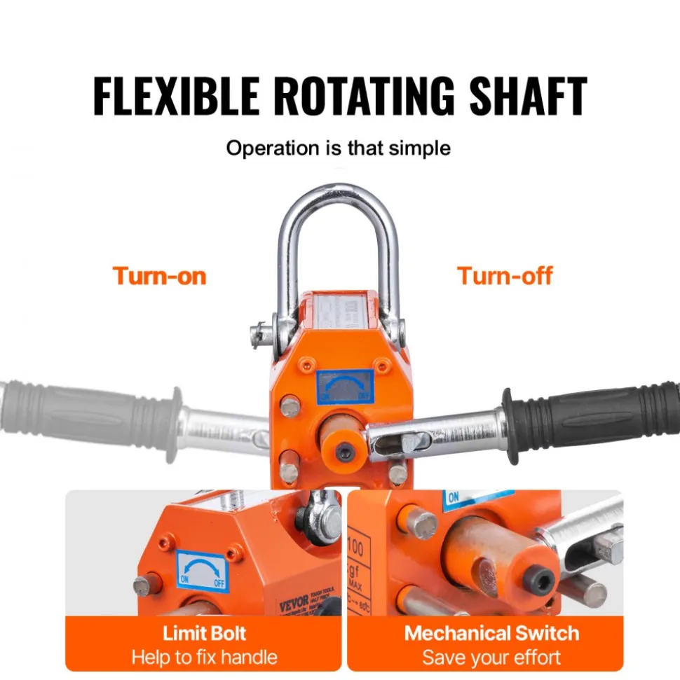 VEVOR Magnetic Lifter, 220 lbs/100 kg Pulling Capacity, 2.5 Safety Factor, Neodymium & Steel, Lifting Magnet with Release, Permanent Lift Magnets, Heavy Duty Magnet for Hoist, Shop Crane, Block, Board