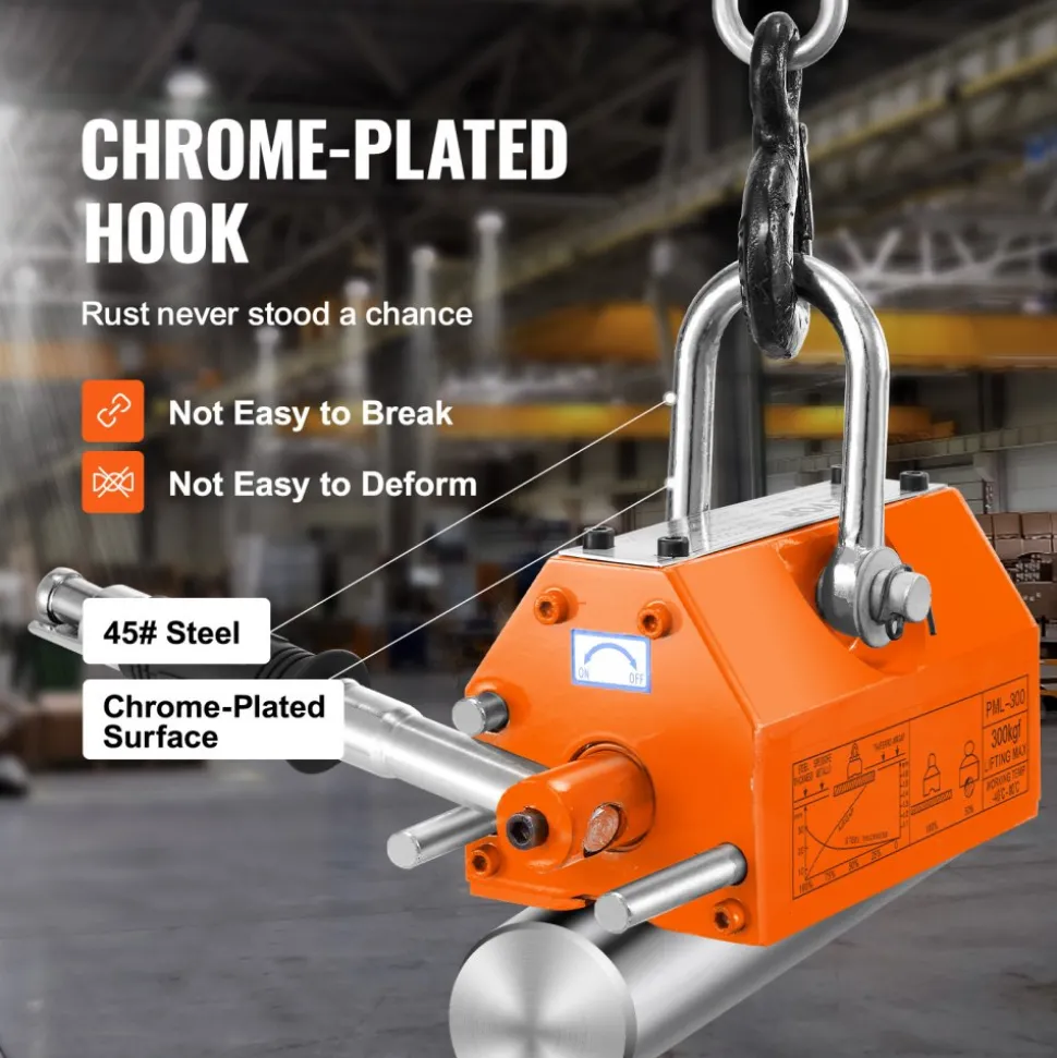 VEVOR Magnetic Lifter, 660 lbs/300 kg Pulling Capacity, 2.5 Safety Factor, Neodymium & Steel, Lifting Magnet with Release, Permanent Lift Magnets, Heavy Duty Magnet for Hoist, Shop Crane, Block, Board