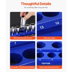 VEVOR Magnetic Socket Organizer Set, 6PCS Socket Holder, 1/4'', 3/8'' & 1/2'' Metric SAE Socket Trays with Clear Labels, Hold up to 143PCS Standard & Deep Sockets, Blue & Red (Sockets Not Included)