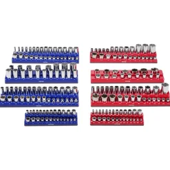 VEVOR Magnetic Socket Organizer Set, 8PCS Socket Holder, 1/4'', 3/8'' & 1/2'' Metric SAE Socket Trays with Clear Labels, Hold up to 199PCS Standard & Deep Sockets, Blaue & Red (Sockets Not Included)