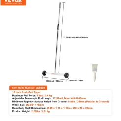 VEVOR Magnetic Sweeper with Wheels, 15inch Mini Magnetic Sweeper, 8 lbs Capacity, Adjustable Handle, Lightweight Magnetic Pickup Sweeper to Pick Up Nails and Screws, Easy Cleanup of Workshop Garage