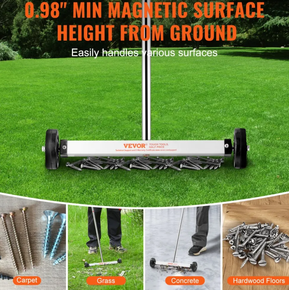 VEVOR Magnetic Sweeper with Wheels, 15inch Mini Magnetic Sweeper, 8 lbs Capacity, Adjustable Handle, Lightweight Magnetic Pickup Sweeper to Pick Up Nails and Screws, Easy Cleanup of Workshop Garage