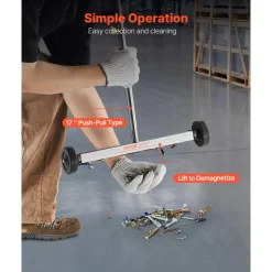 VEVOR Magnetic Sweeper with Wheels, 17 inch, 10 lbs Load Capacity, Lightweight Magnetic Pickup Sweeper with Adjustable Handle, Pick Up Nails and Screws, Easy Cleanup for Garages, Roofing Projects