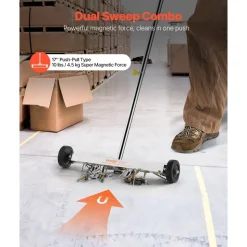VEVOR Magnetic Sweeper with Wheels, 17 inch, 10 lbs Load Capacity, Lightweight Magnetic Pickup Sweeper with Adjustable Handle, Pick Up Nails and Screws, Easy Cleanup for Garages, Roofing Projects