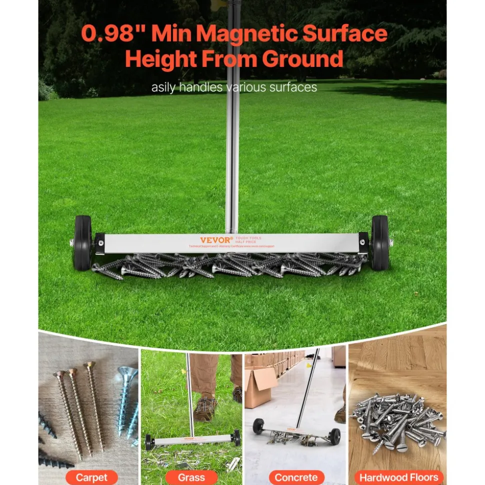 VEVOR Magnetic Sweeper with Wheels, 17 inch, 10 lbs Load Capacity, Lightweight Magnetic Pickup Sweeper with Adjustable Handle, Pick Up Nails and Screws, Easy Cleanup for Garages, Roofing Projects