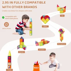 VEVOR Magnetic Tiles, 55 PCS Magnetic Building Blocks for Kids, Magnet Building Set with Car Base & 16 Digital Cards, STEM Educational Construction Stacking Toys Gift for Toddlers Boys Girls Aged 4+