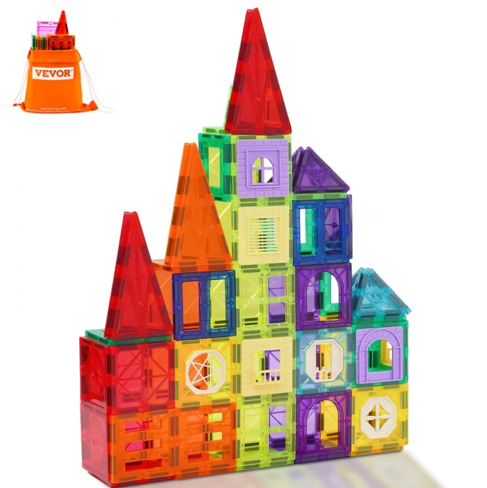 VEVOR Magnetic Tiles, 32 PCS Magnetic Building Blocks for Kids, Magnet Building Set with Storage Bag, STEM Sensory Educational Construction Stacking Toys Gift for Toddlers Boys and Girls 3+ Year Old