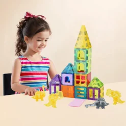 VEVOR Magnetic Tiles, 56 PCS Magnetic Animals Building Blocks for Kids, Magnet Building Set with 4 Dinosaurs, STEM Sensory Educational Construction Stacking Toys Gift for Toddlers Boys Girls Aged 3+