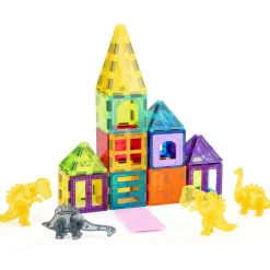 VEVOR Magnetic Tiles, 56 PCS Magnetic Animals Building Blocks for Kids, Magnet Building Set with 4 Dinosaurs, STEM Sensory Educational Construction Stacking Toys Gift for Toddlers Boys Girls Aged 3+