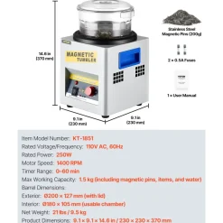 VEVOR Magnetic Tumbler, 180mm Jewelry Polisher Tumbler,2000 RPM KT-185 Jewelry Polisher Finisher with Adjustable Direction and Time for Jewelry (185mm)
