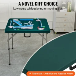 VEVOR Mahjong Table, Fold-in-Half 4 Player Card Table with Wear-Resistant Green Tabletop, Portable Bi-Folding Square Domino Table with Carrying Handle for Outdoor Camping Picnic Party, 34 x 34-inch
