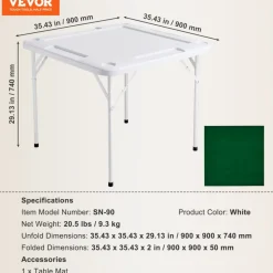 VEVOR Mahjong Table, 4 Player Folding Domino Table with Wear-Resistant Green Tabletop, Portable Square Card Table with 4 Cup Holders & 4 Chip Trays for Mahjong Poker Puzzles, 35.4 x 35.4-inch