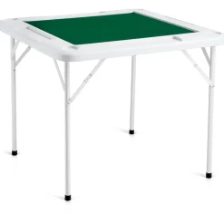 VEVOR Mahjong Table, 4 Player Folding Domino Table with Wear-Resistant Green Tabletop, Portable Square Card Table with 4 Cup Holders & 4 Chip Trays for Mahjong Poker Puzzles, 35.4 x 35.4-inch