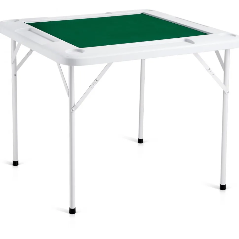VEVOR Mahjong Table, 4 Player Folding Domino Table with Wear-Resistant Green Tabletop, Portable Square Card Table with 4 Cup Holders & 4 Chip Trays for Mahjong Poker Puzzles, 35.4 x 35.4-inch