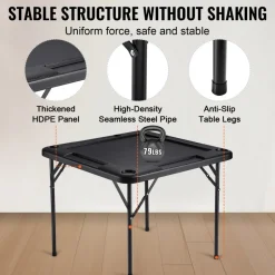 VEVOR Mahjong Table, Square 4 Player Folding Card Table with 4 Cup Holders & 4 Chip Trays, Portable Domino Game Table with 1 Set of Dominoes for Mahjong Poke Puzzles, 35.4 x 35.4-inch, Black