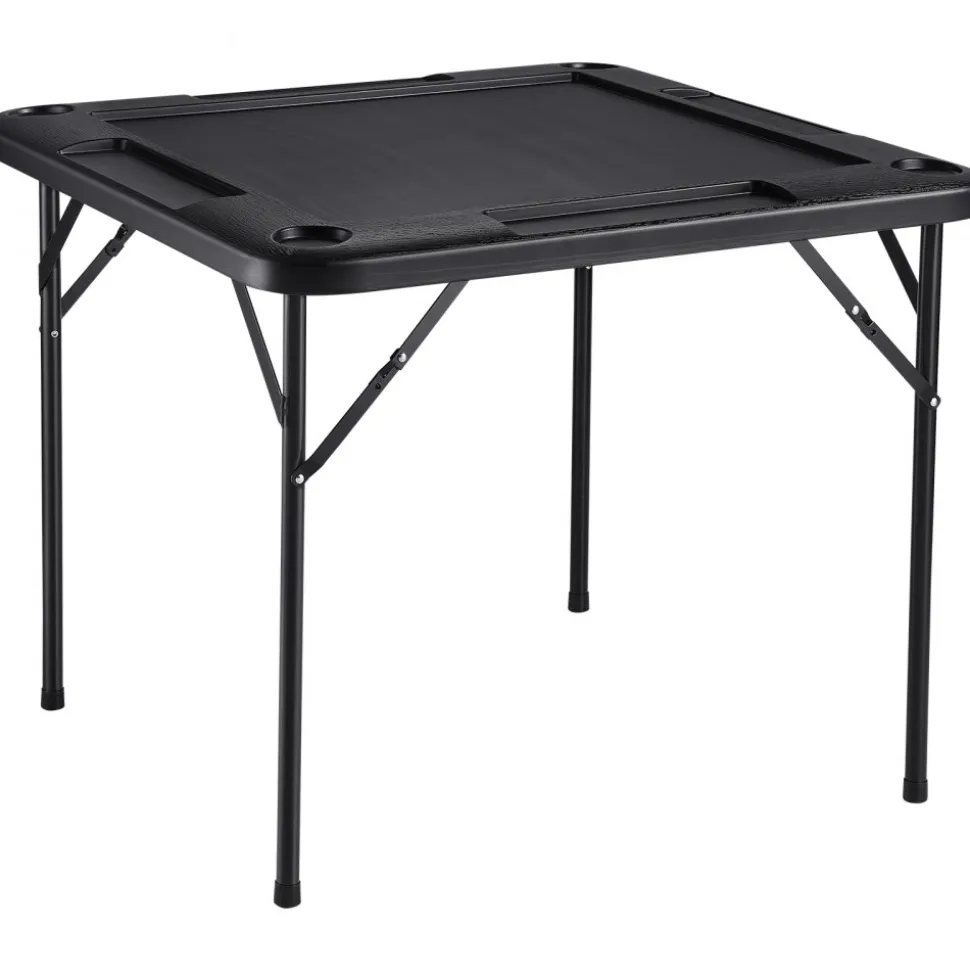 VEVOR Mahjong Table, Square 4 Player Folding Card Table with 4 Cup Holders & 4 Chip Trays, Portable Domino Game Table with 1 Set of Dominoes for Mahjong Poker Puzzles, 35.4 x 35.4-inch, White