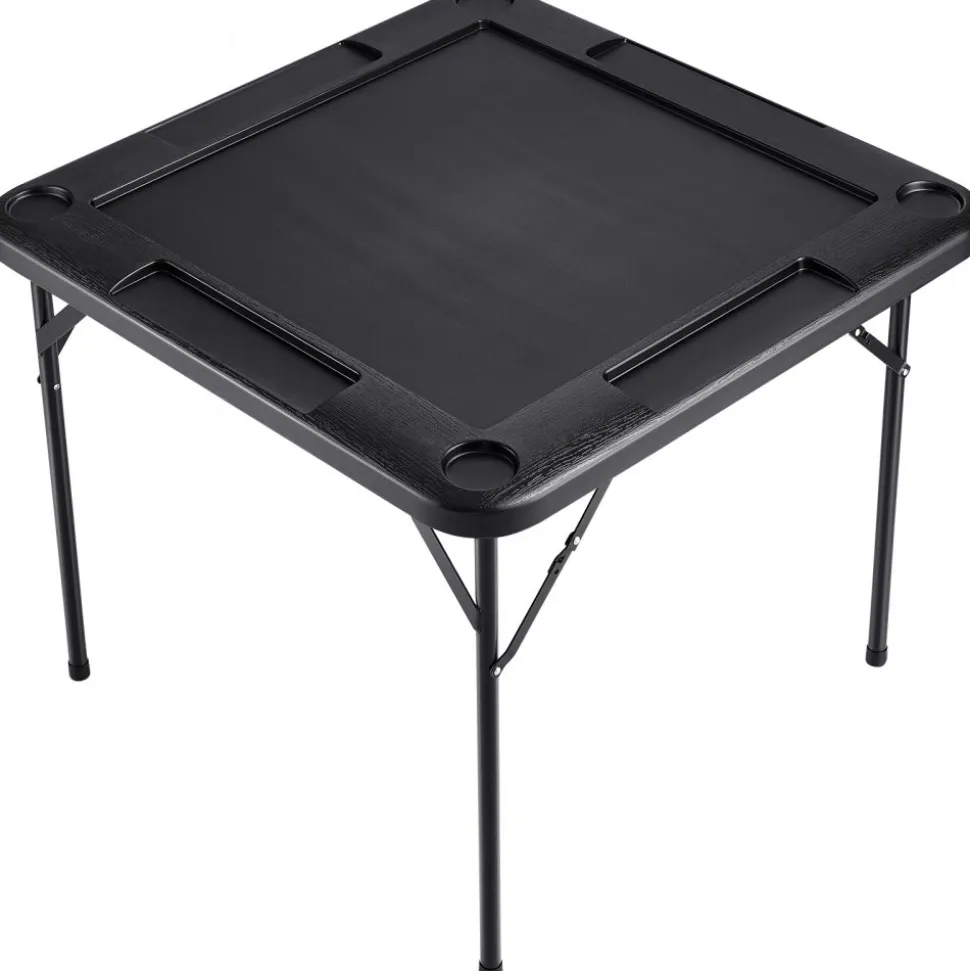 VEVOR Mahjong Table, Square 4 Player Folding Card Table with 4 Cup Holders & 4 Chip Trays, Portable Domino Game Table with 1 Set of Dominoes for Mahjong Poker Puzzles, 35.4 x 35.4-inch, White