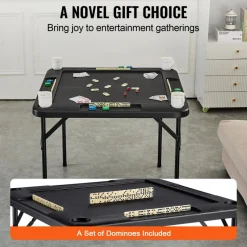 VEVOR Mahjong Table, Square 4 Player Folding Card Table with 4 Cup Holders & 4 Chip Trays, Portable Domino Game Table with 1 Set of Dominoes for Mahjong Poker Puzzles, 35.4 x 35.4-inch, White