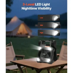VEVOR 20000mAh Rechargeable Solar Fan with LED Lantern, 8 inch Portable Fan Cordless with 7W Foldable Solar Panel, 5-Speed& Timer& Quiet,USB Battery Powered for Camping Tent Worksite Office Desk