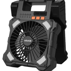 VEVOR 20000mAh Rechargeable Solar Fan with LED Lantern, 8 inch Portable Fan Cordless with 7W Foldable Solar Panel, 5-Speed& Timer& Quiet,USB Battery Powered for Camping Tent Worksite Office Desk