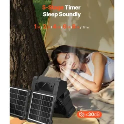 VEVOR 20000mAh Rechargeable Solar Fan with LED Lantern, 8 inch Portable Fan Cordless with 7W Foldable Solar Panel, 5-Speed& Timer& Quiet,USB Battery Powered for Camping Tent Worksite Office Desk
