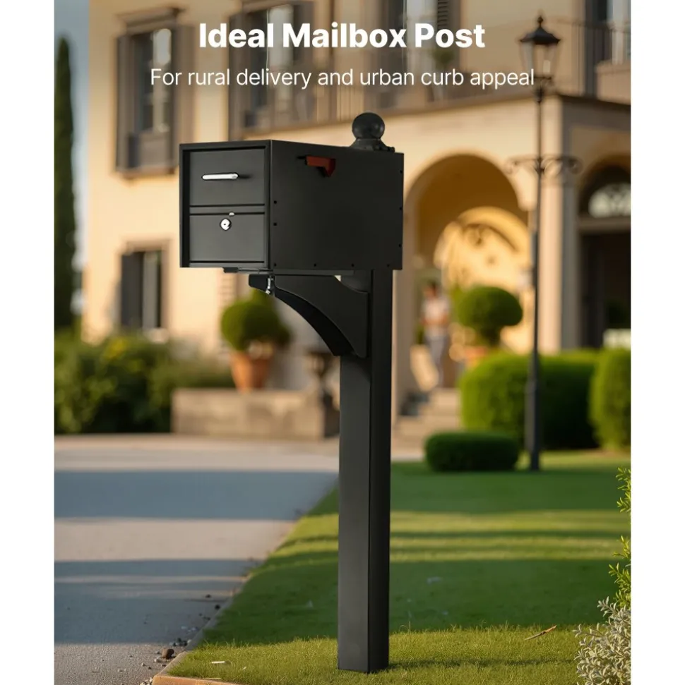 VEVOR Mailbox Post, 56 x 4 x 4 Inches, Aluminum In-Ground Mounting Mail Box Stand with Universal Plate Bracket, Heavy Duty Metal Post Sleeve Kit for Outside Curbside Residential, Powder Coated Black