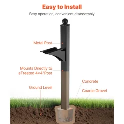 VEVOR Mailbox Post, 56 x 4 x 4 Inches, Aluminum In-Ground Mounting Mail Box Stand with Universal Plate Bracket, Heavy Duty Metal Post Sleeve Kit for Outside Curbside Residential, Powder Coated Black