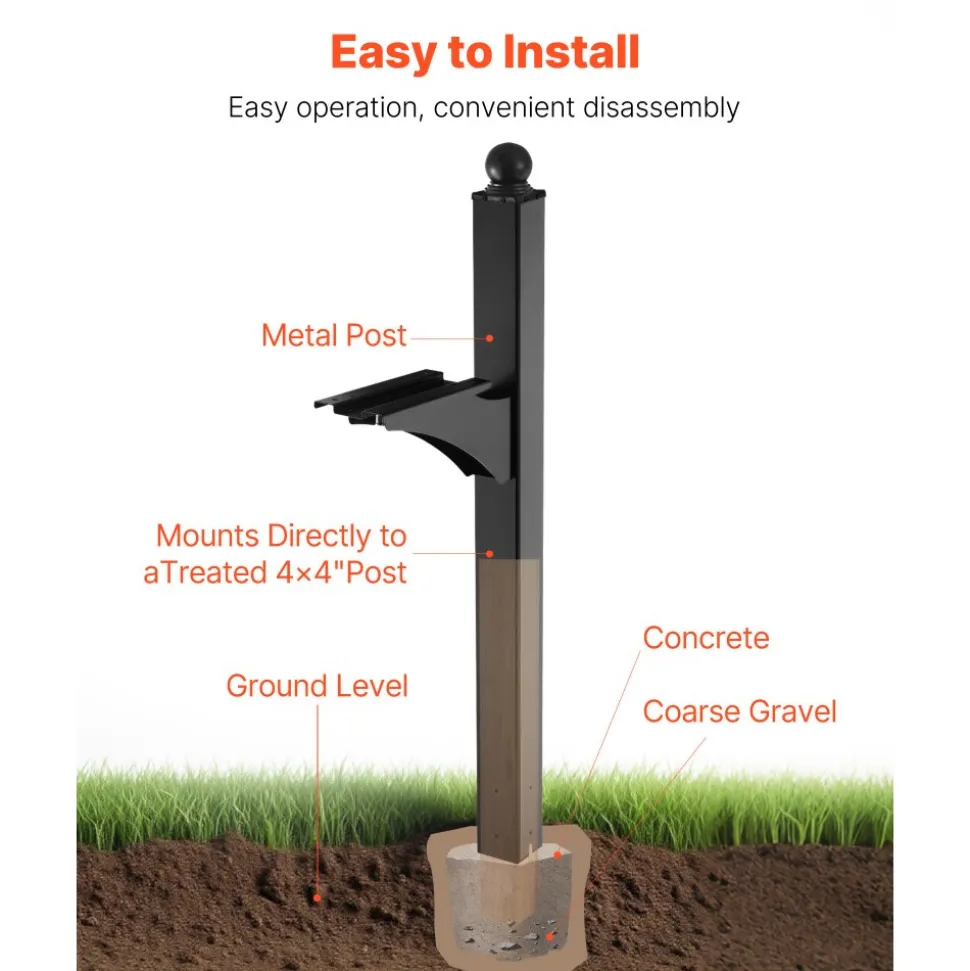 VEVOR Mailbox Post, 56 x 4 x 4 Inches, Aluminum In-Ground Mounting Mail Box Stand with Universal Plate Bracket, Heavy Duty Metal Post Sleeve Kit for Outside Curbside Residential, Powder Coated Black