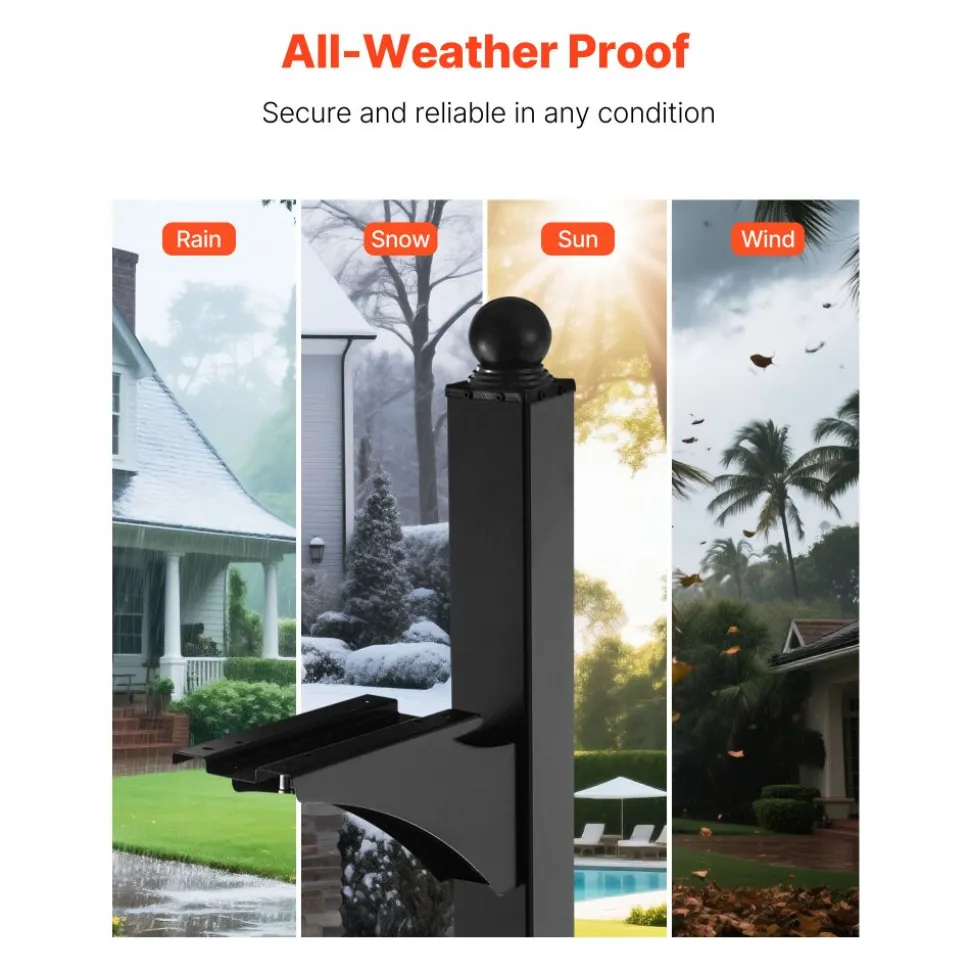 VEVOR Mailbox Post, 56 x 4 x 4 Inches, Aluminum In-Ground Mounting Mail Box Stand with Universal Plate Bracket, Heavy Duty Metal Post Sleeve Kit for Outside Curbside Residential, Powder Coated Black