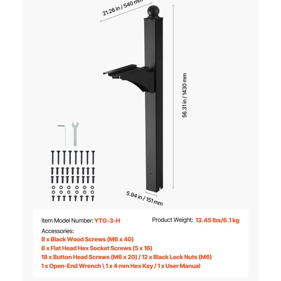 VEVOR Mailbox Post, 56 x 4 x 4 Inches, Aluminum In-Ground Mounting Mail Box Stand with Universal Plate Bracket, Heavy Duty Metal Post Sleeve Kit for Outside Curbside Residential, Powder Coated Black