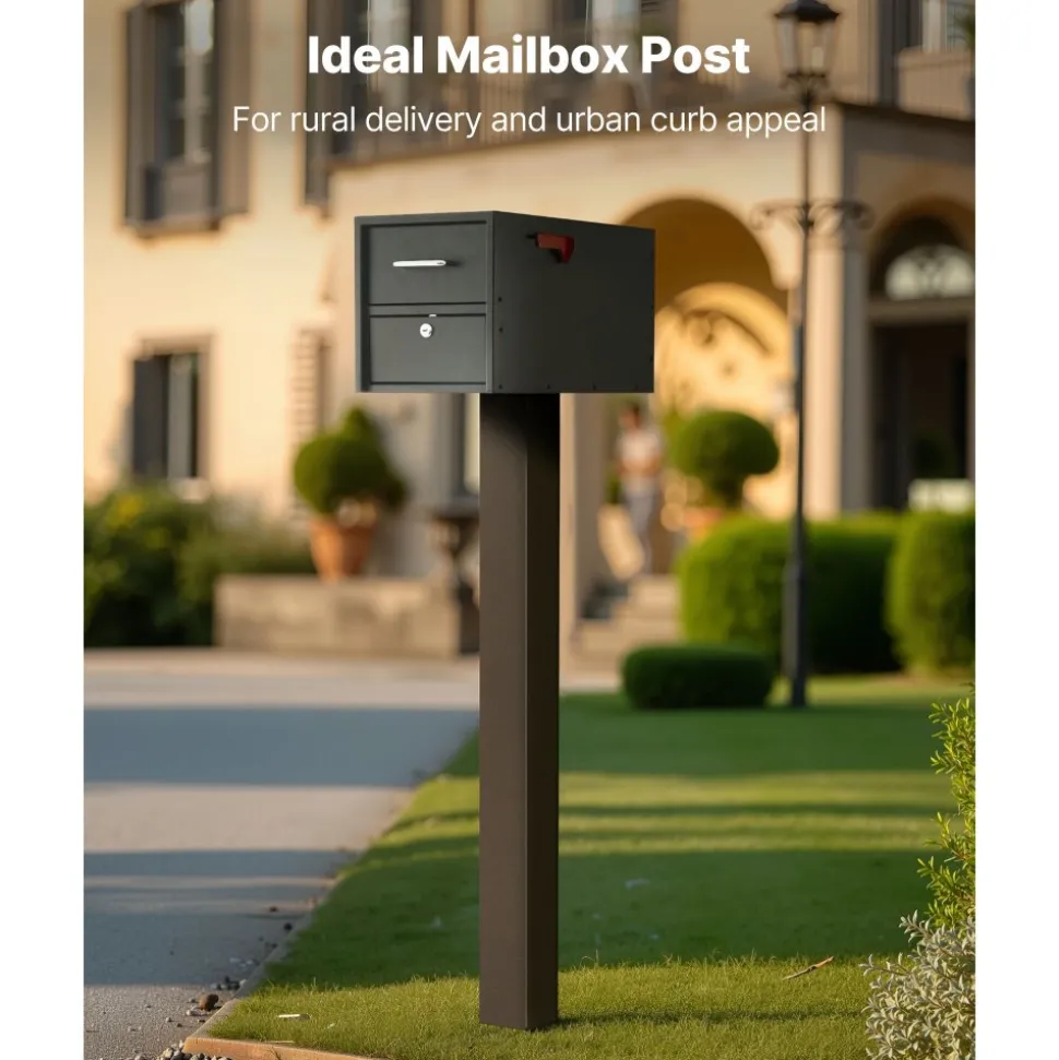 VEVOR Mailbox Post, 43 x 4 x 4 Inches, Steel In-Ground Mounting Mail Box Stand with Powder Coating Surface, Heavy Duty Metal Post Sleeve Kit for Outside Curbside Residential Use, Easy Install, Bronze