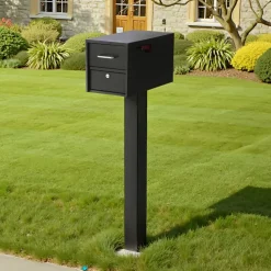 VEVOR Mailbox Post, 43 x 4 x 4 Inches, Steel In-Ground Mounting Mail Box Stand with Powder Coating Surface, Heavy Duty Metal Post Sleeve Kit for Outside Curbside Residential Use, Easy Install, Black