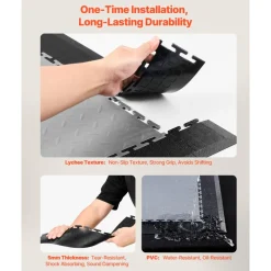 VEVOR Male Garage Floors Transition Edge Kit, 12 Edges and 4 Corners, Sturdy PVC Interlocking Modular Garage Floor Edging Slip-resistant, Compatible Only with VEVOR 4-Sided Interlocking Mats, Black