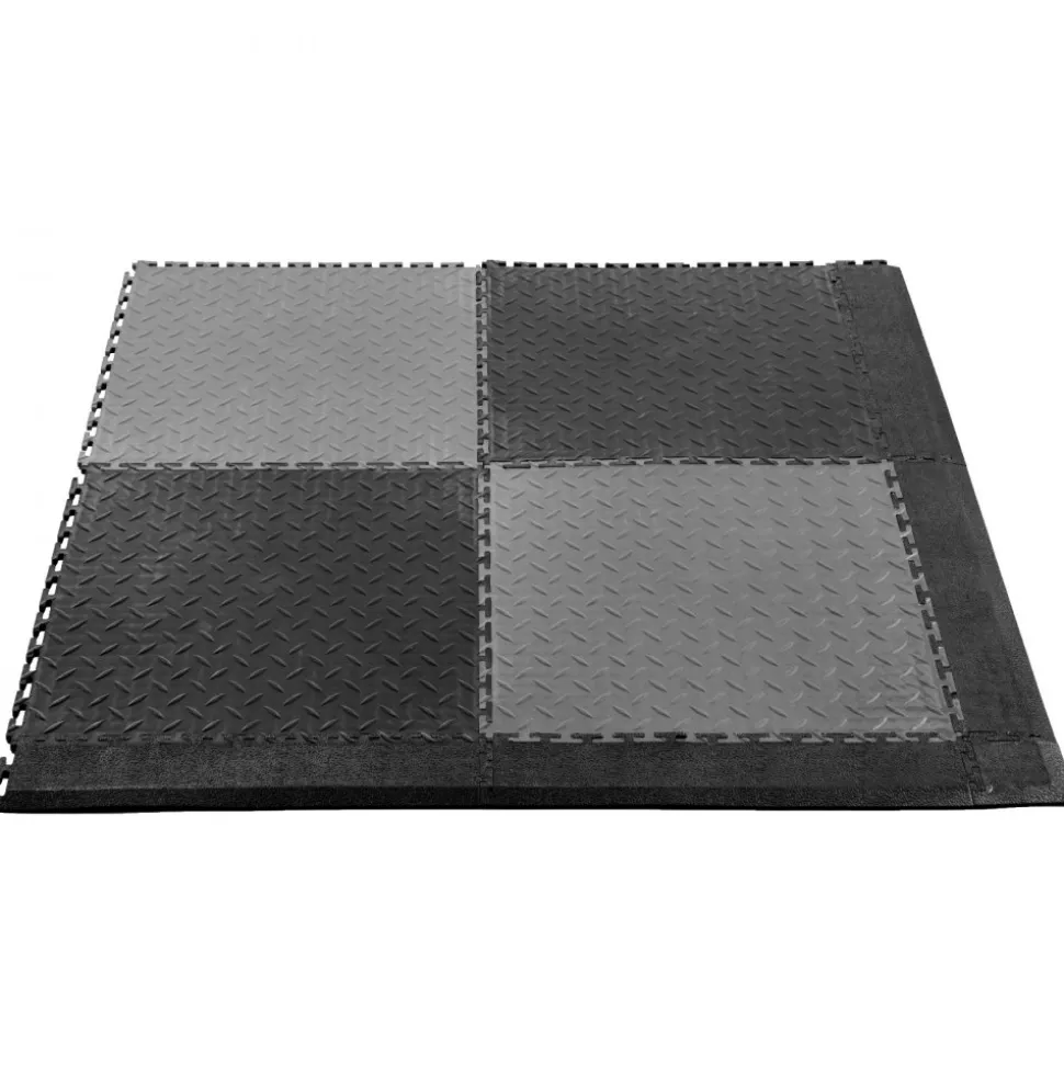 VEVOR Male Garage Floors Transition Edge Kit, 12 Edges and 4 Corners, Sturdy PVC Interlocking Modular Garage Floor Edging Slip-resistant, Compatible Only with VEVOR 4-Sided Interlocking Mats, Black