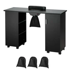 VEVOR Manicure Table, Nail Table Station with Electric Dust Collector, Moveable Nail Tech Desk with 8 Wheels (4 Lockable), 3 Dust Bag & Wrist Rest, MDF Nail Art Workstation for Spa Beauty Salon, Black
