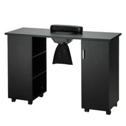 VEVOR Manicure Table, Nail Table Station with Electric Dust Collector, Moveable Nail Tech Desk with 8 Wheels (4 Lockable), 3 Dust Bag & Wrist Rest, MDF Nail Art Workstation for Spa Beauty Salon, Black