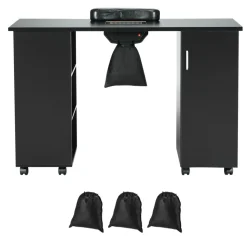 VEVOR Manicure Table, Nail Table Station with Electric Dust Collector, Moveable Nail Tech Desk with 8 Wheels (4 Lockable), 3 Dust Bag & Wrist Rest, MDF Nail Art Workstation for Spa Beauty Salon, Black
