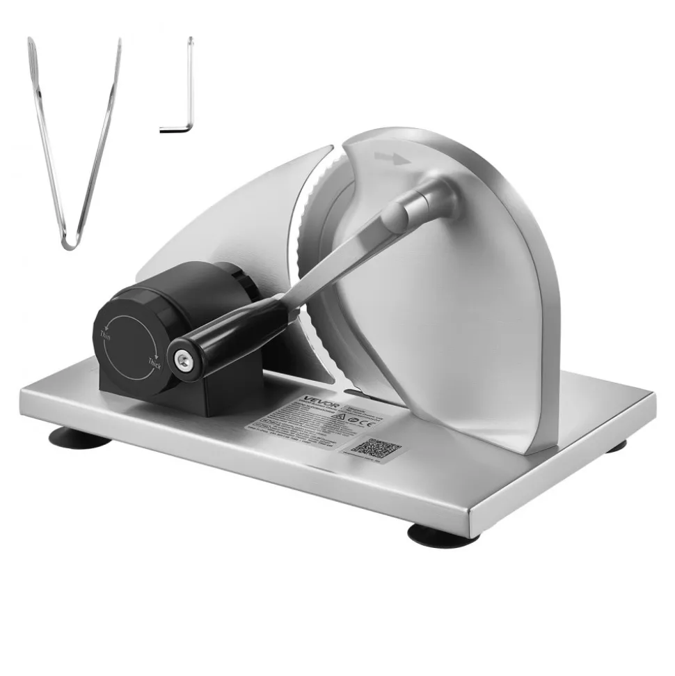 VEVOR Manual Bread Slicer, 0-0.6" Adjustable Thickness Cheese Cutter, Hand Cranked Slicer for Homemade Bread - with Serrated Stainless Steel Blade for Kitchen, Restaurant, Bakery, Party