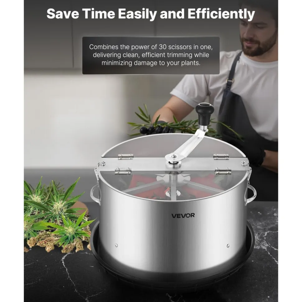 VEVOR Manual Bud Leaf Trimmer, 16 in Reaper Bowl Bud Trimmer with Stainless Steel Blades, Visual Cutting, Wet & Dry Hydroponic Cutting Machine with Tray, Twisted Spin Cut for Plant Buds Flowers