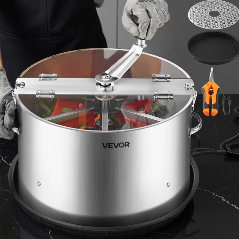 VEVOR Manual Bud Leaf Trimmer, 16 in Reaper Bowl Bud Trimmer with Stainless Steel Blades, Visual Cutting, Wet & Dry Hydroponic Cutting Machine with Tray, Twisted Spin Cut for Plant Buds Flowers