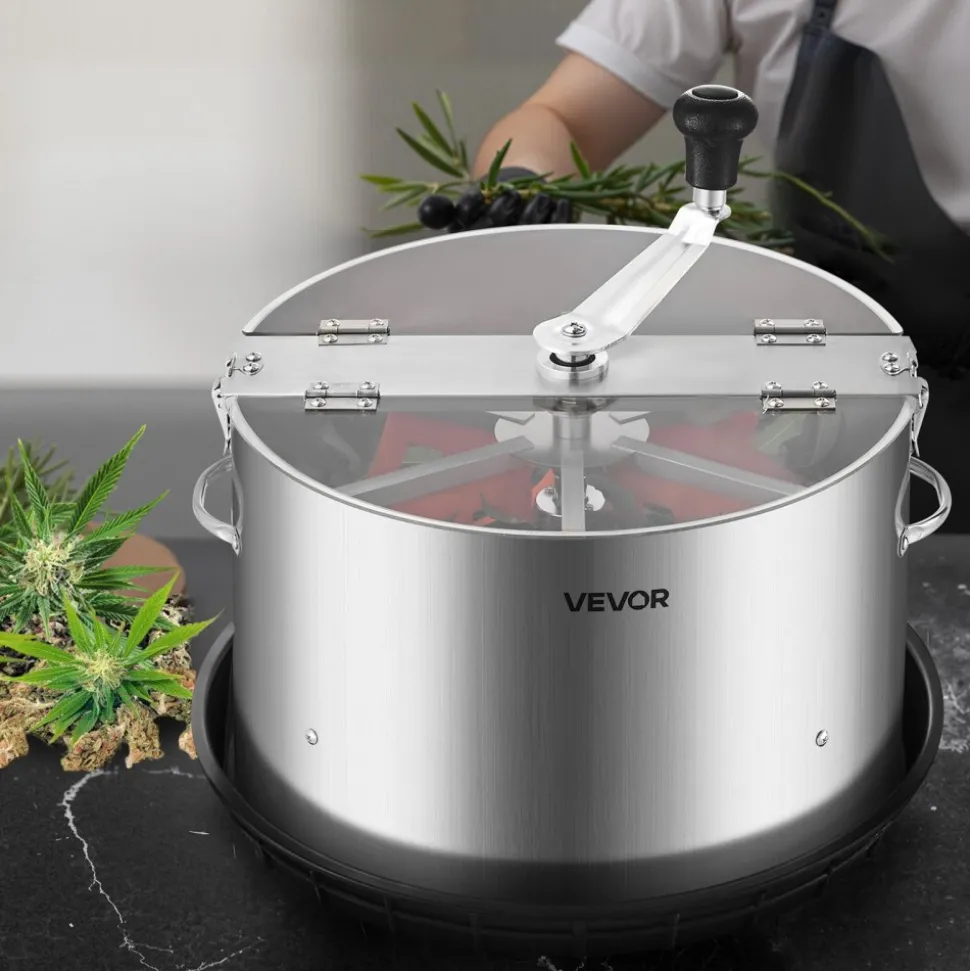 VEVOR Manual Bud Leaf Trimmer, 16 in Reaper Bowl Bud Trimmer with Stainless Steel Blades, Visual Cutting, Wet & Dry Hydroponic Cutting Machine with Tray, Twisted Spin Cut for Plant Buds Flowers